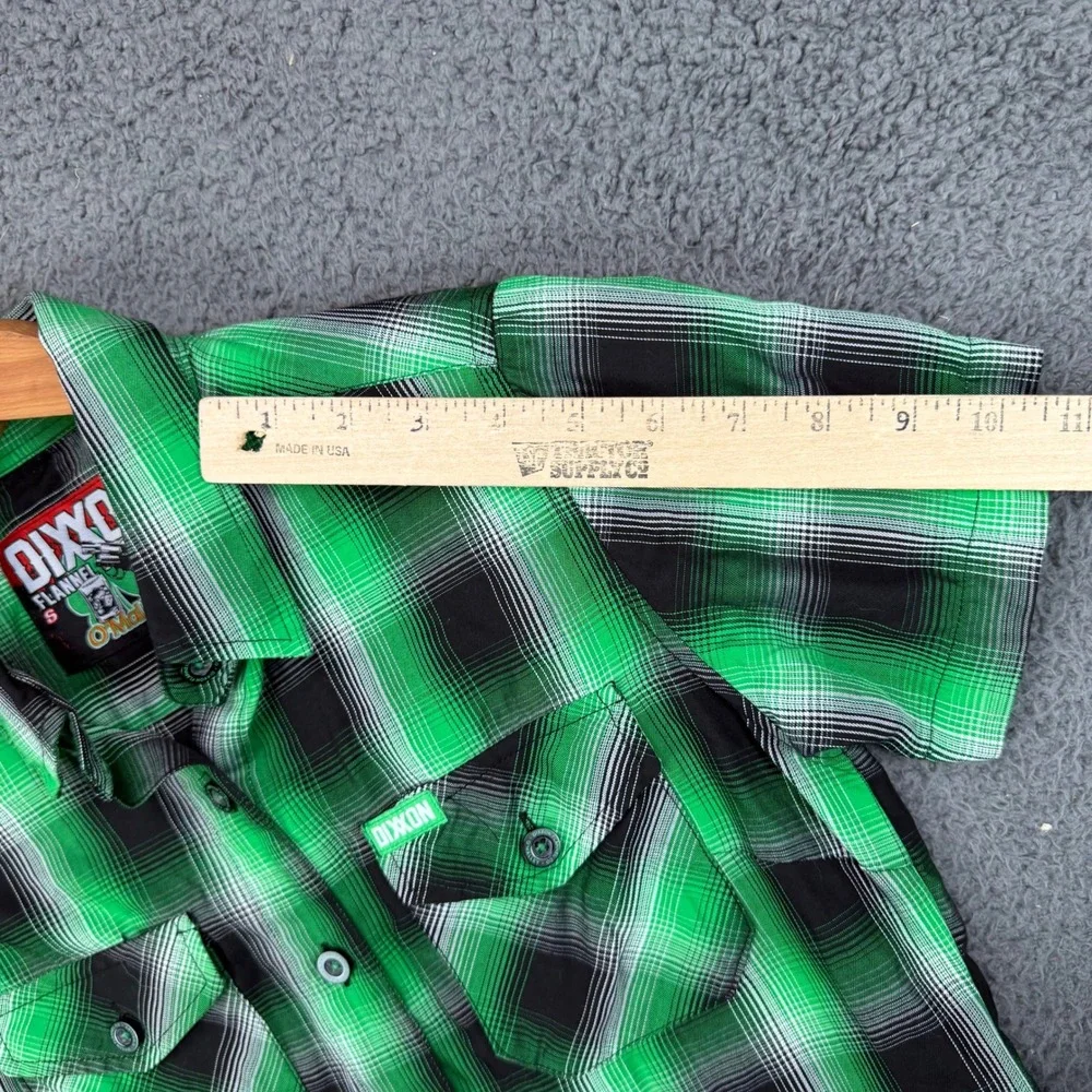 Dixxon Flannel Co OMalley Green Black Plaid Short Sleeve Kids Shirt Small S